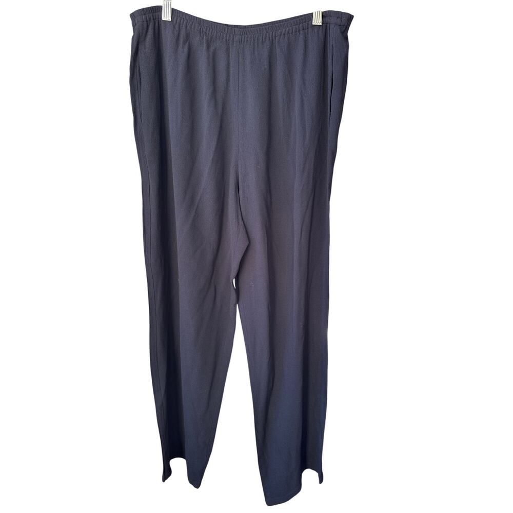 Eileen Fisher Pants Womens M Navy 100% Rayon Crepe Pull On Straight Leg Wide Leg